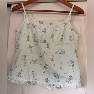 Light Mint pin-up Illustrated Camisole Tank Top